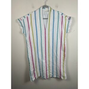 Brooke Wright Shift Dress Womens L White Multi Stripe Cotton Linen Excellent